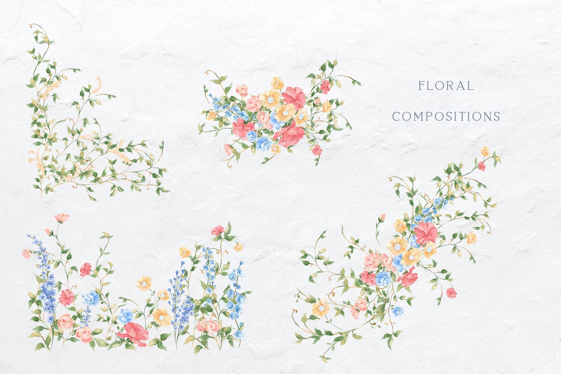 Hand Painted Watercolor Floral Wreath Clipart, Spring Wildflowers ...