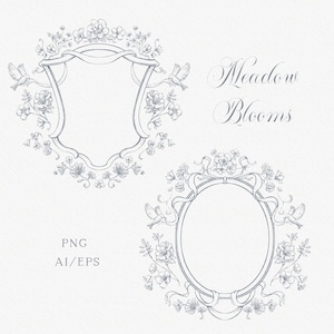 Floral Bird Crest, Chinoiserie Female Branding Logo (PNG, AI, EPS)