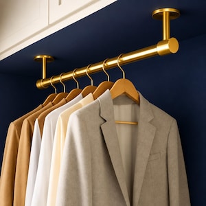 Solid Brass Ceiling Mounted Clothes Rail – Custom Wardrobe Hanging Bar, Pot Rack Option