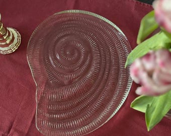 Plato grande de cristal transparente estilo vintage con forma de concha – Bandeja de servir en espiral de 33 cm