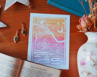 Lady in the Lake: Lino Print by Aaliyah Godfrey, 2023