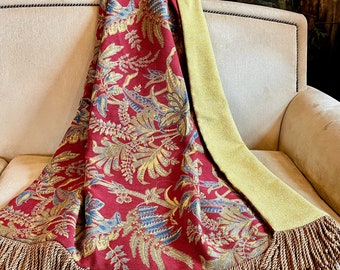 Jacobean Floral Throw Blanket, Bold Beautiful Home Decor, Red Blue Citrine Blanket, Traditional Home, Boho Design, Weighted Blanket USA Made