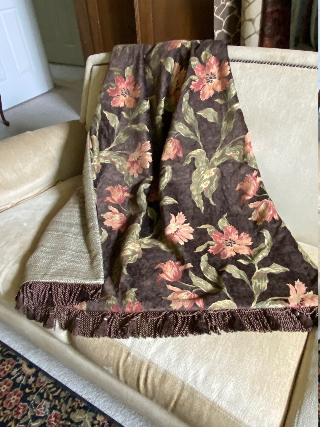 Floral Tapestry Throw Blanket, Old World Decor, Elegant Upscale Home