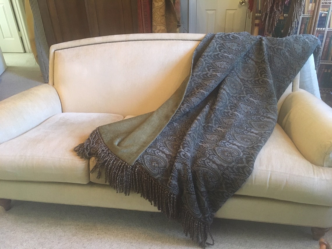 Classic Charcoal Gray Throw Blanket Heavy Weight Paisley Etsy