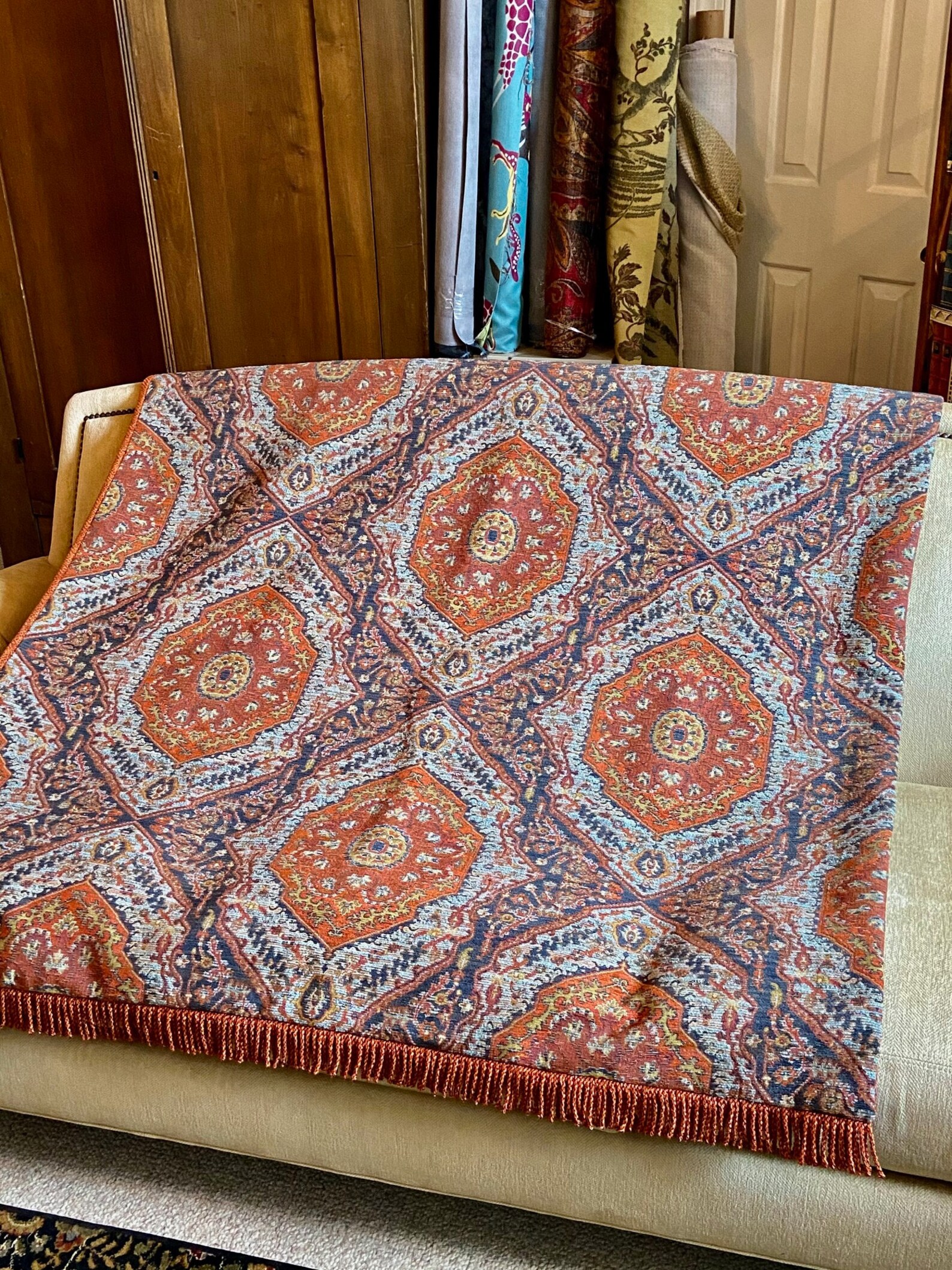 Moroccan Tapestry Throw Blanket Orange Blue Old World | Etsy
