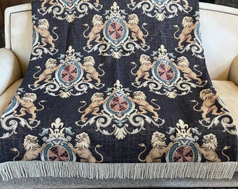 Coat of Arms Throw Blanket, Heavy Upholstery, Family Crest Lion Shield
