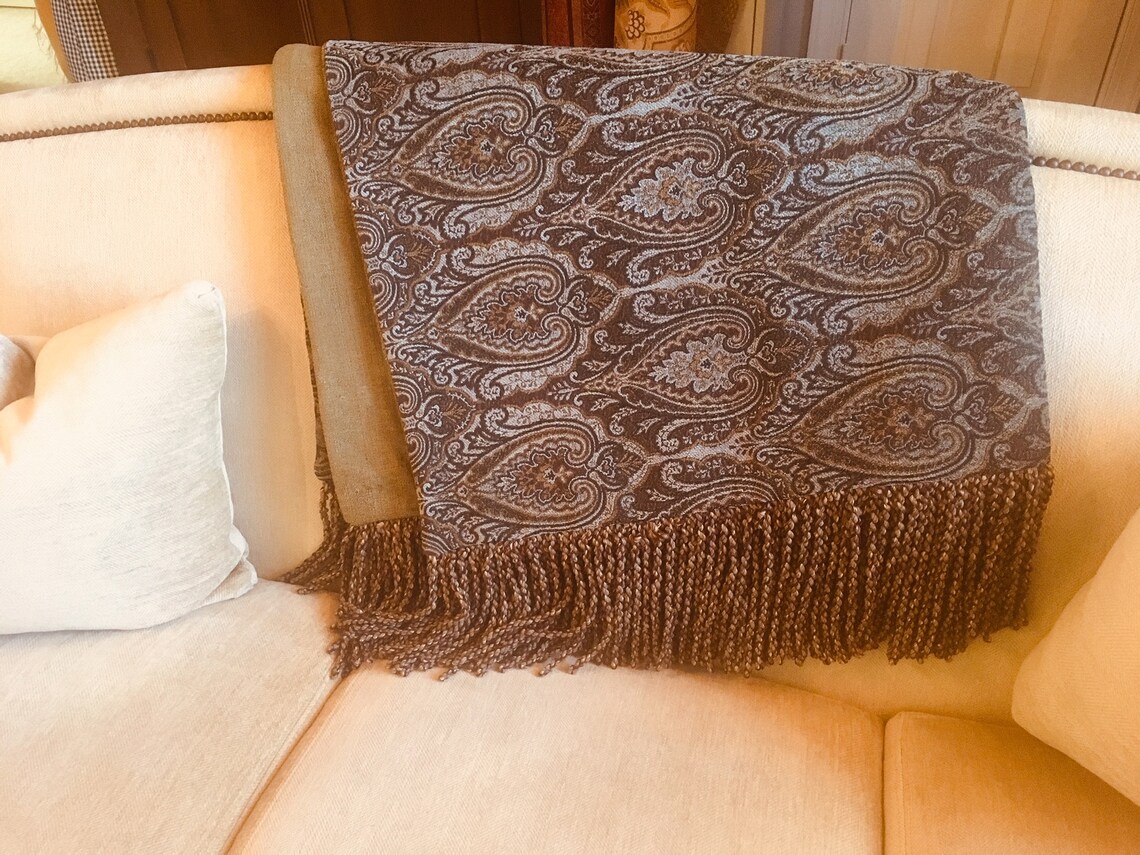 Classic Charcoal Gray Throw Blanket Heavy Weight Paisley Etsy