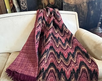 Chevron Throw Blanket, Bold Vibrant Heavy Designer Throw Blanket, Statement Piece Warm Weighty, Boho Contemporary Man Cave Ready, OOAK Find