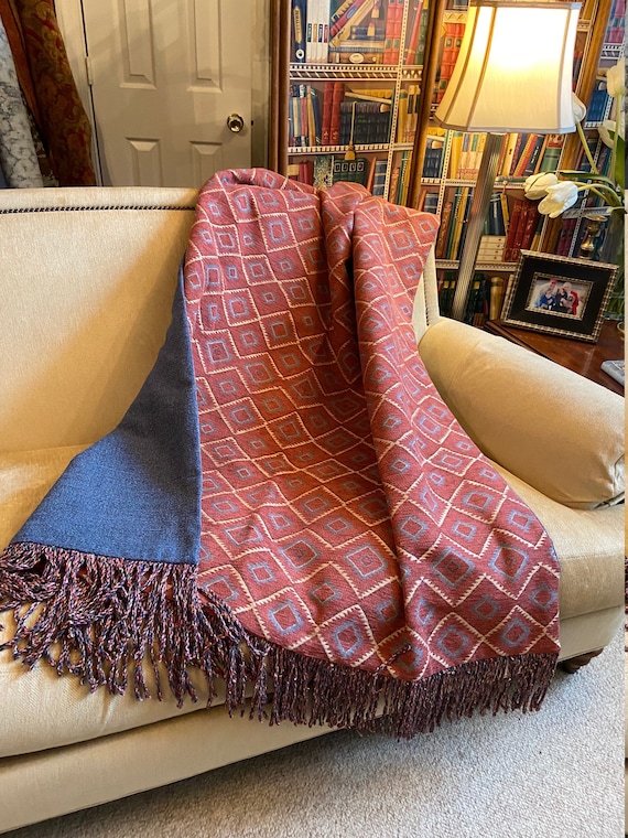 Red and Blue Diamond Throw Blanket Tribal South Western Design