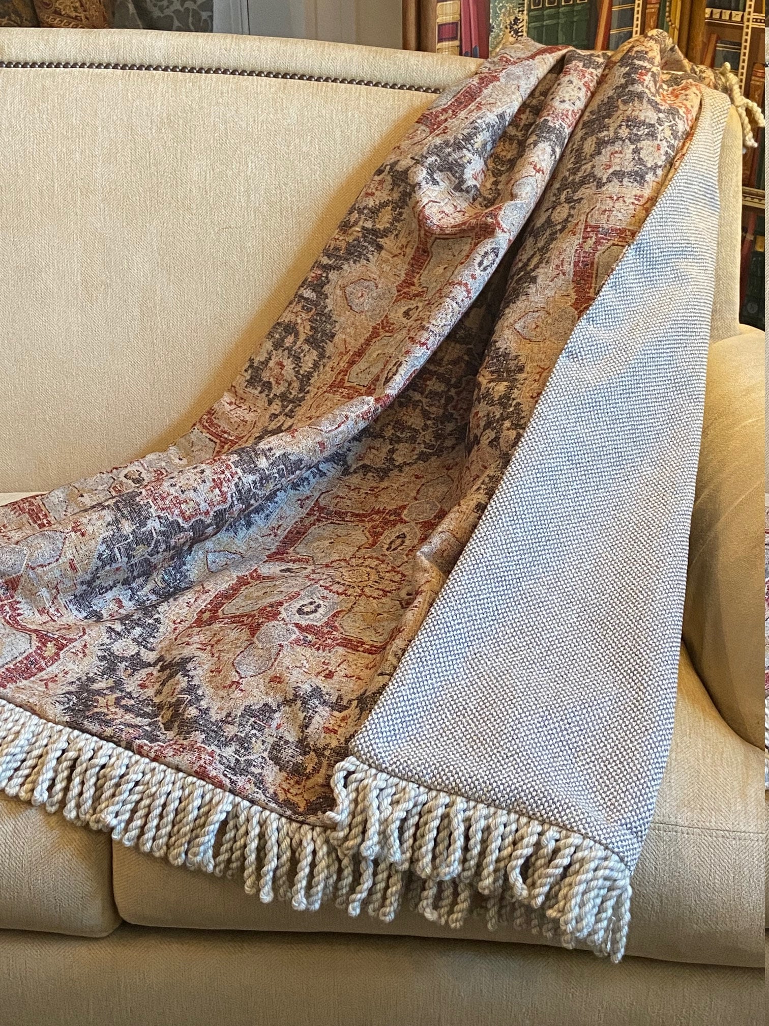 Moroccan Gray Chenille Tapestry Throw Blanket, Heavy Weighted