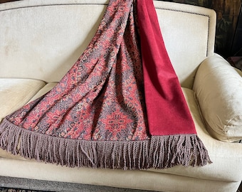 Moroccan Throw Blanket, Tribal Red Navy Custom Throw, Felted Wool Warm Blanket, Ancient Old World Design, Unique Gift Designer Home Addition