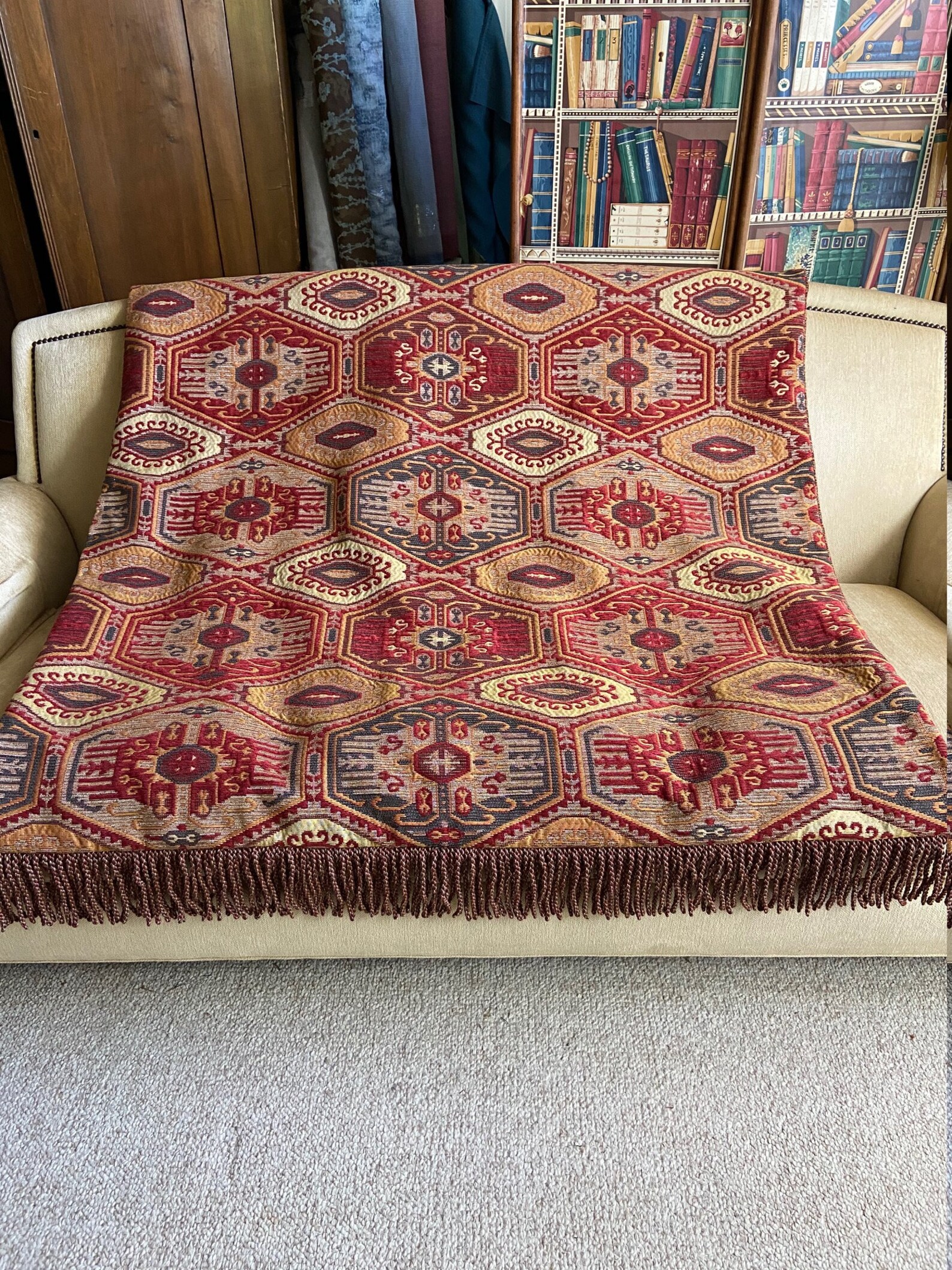 Southwestern Throw Blanket Tribal Decor Red Gold Tapestry Etsy