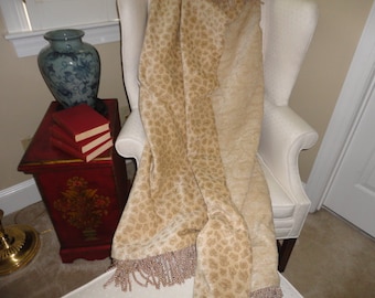 Animal Print Throw Blanket,  Tiger Cheetah Quilt, Neutral Chenille Designer Bedding, Soft Ivory Tapestry, Jungle Accent Rug