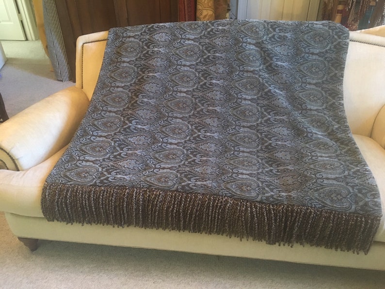 Classic Charcoal Gray Throw Blanket Heavy Weight Paisley Etsy