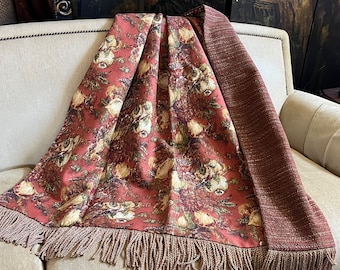 Throw Blanket, Beacon Hill Fabric with Fruit and Floral, Traditional Elegance, Home Furnishings, Old World Look Throw, Custom Bespoke Design