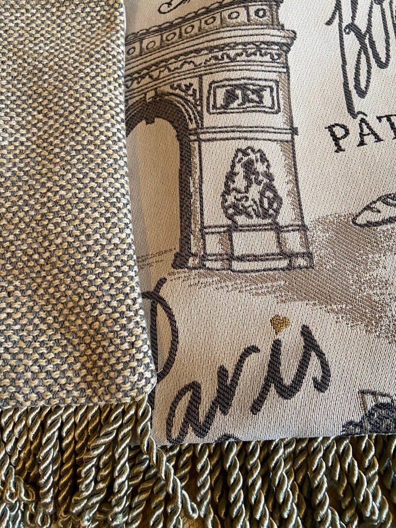 French Throw Blanket Gray Gold Script and Sketches With Etsy UK