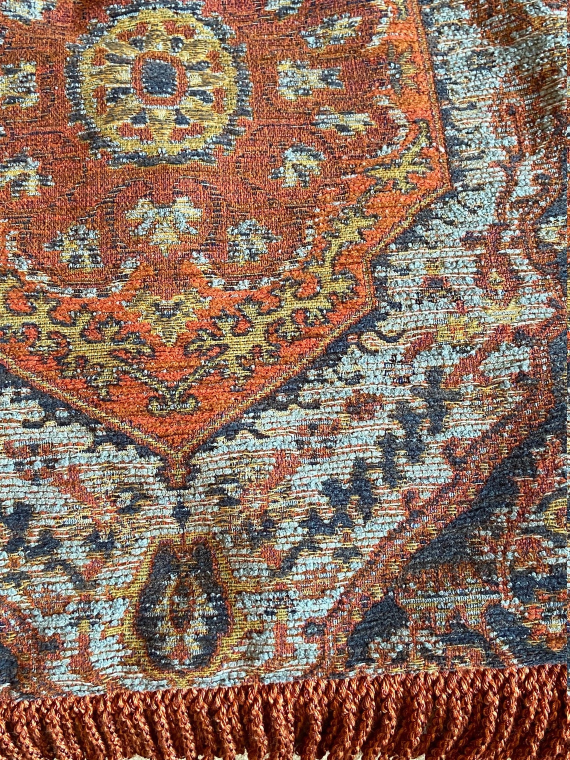 Moroccan Tapestry Throw Blanket Orange Blue Old World Etsy