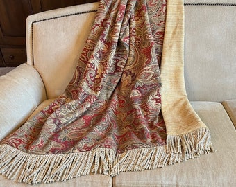 Paisley Tapestry Throw Blanket, Decorative Throw, Southern Designer Custom Blanket, Reversible Blanket Quilt, Upscale Handmade Bedding OOAK
