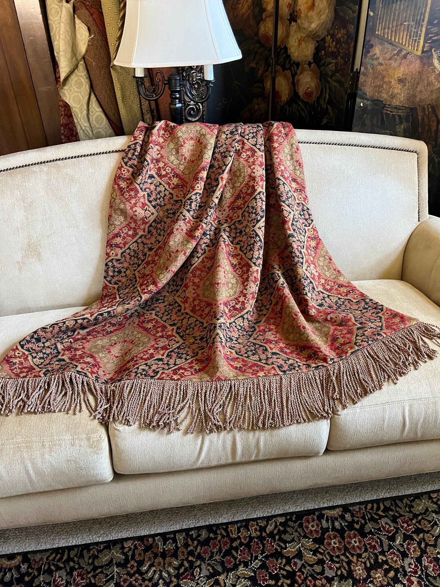 Medieval Tapestry Look Throw Blanket Red Black Old World Design