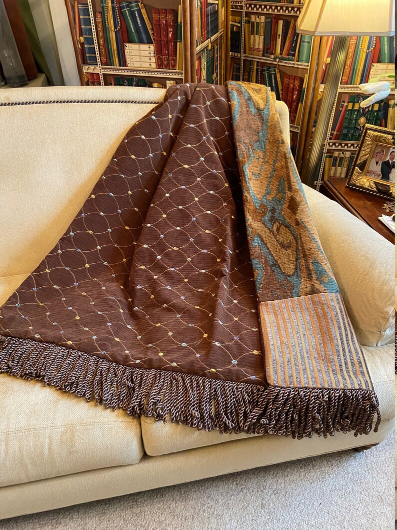 Brown Throw Blanket Custom Three Fabric Tapestry Throw Etsy