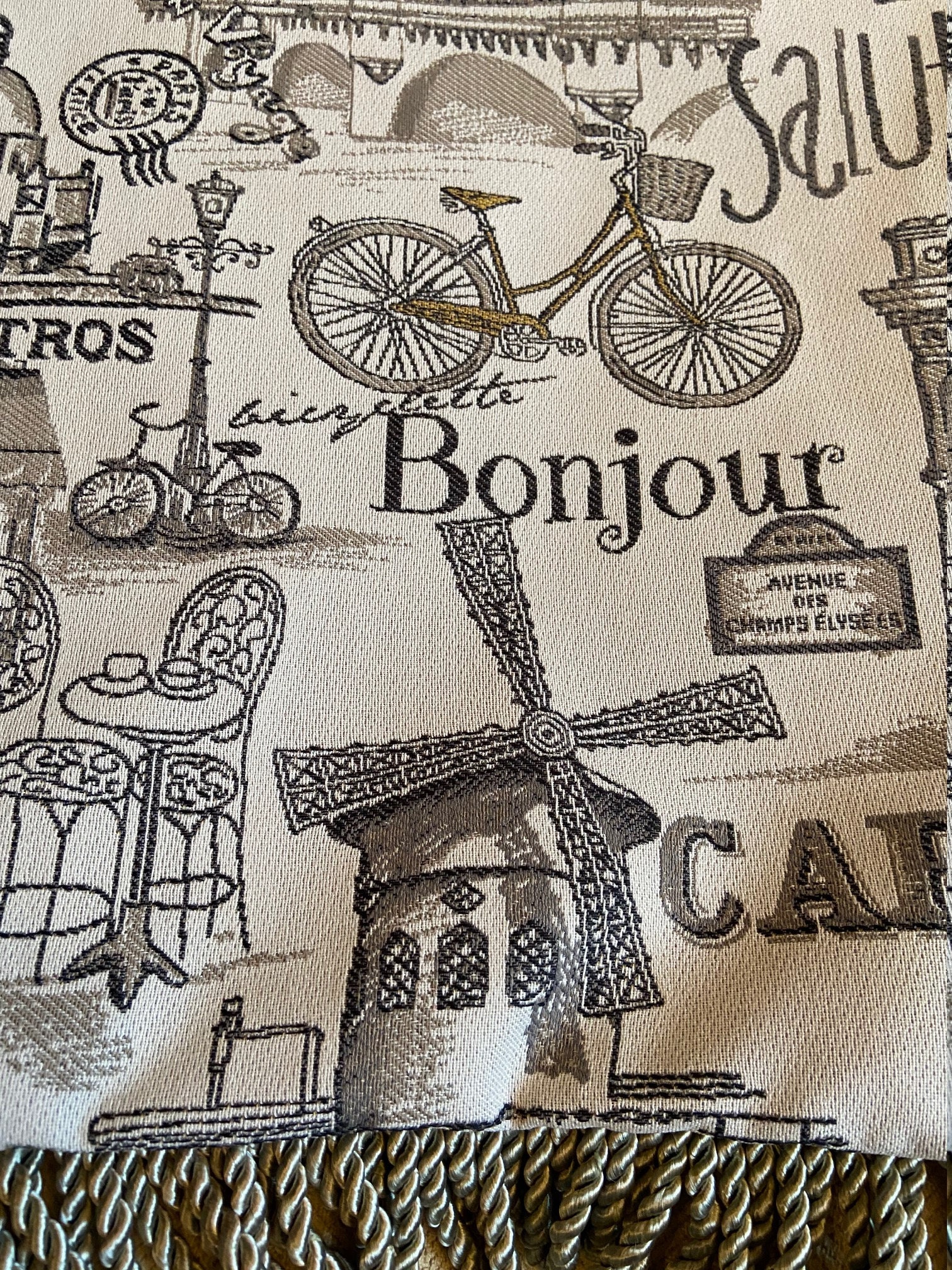 French Throw Blanket Gray Gold Script and Sketches With Etsy UK