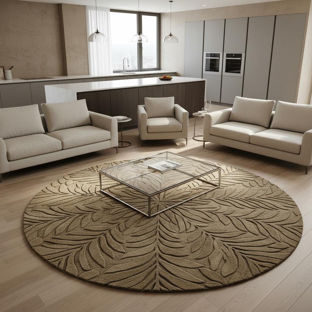 Brown Round Hand Tufted Wool Rug 5x5/6x6– Leaf Pattern Area Rug, 8x8 ...