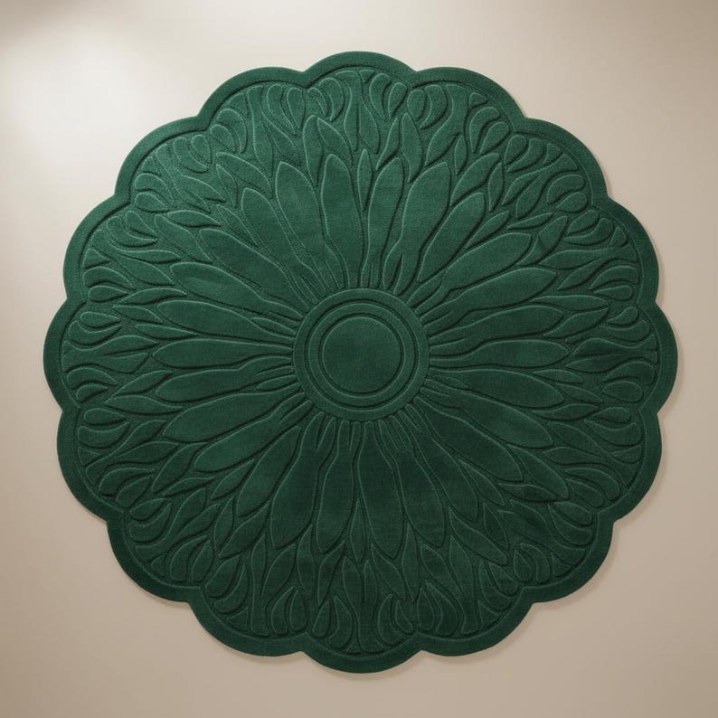 Round Hand Tufted Wool Rug – Green Floral Area Rug 5x5 6x6 8x8 Modern ...