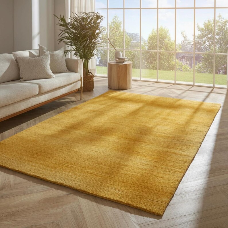 Hand-tufted Rug | Solid Mustard Yellow Wool Large Area Rugs for Living ...
