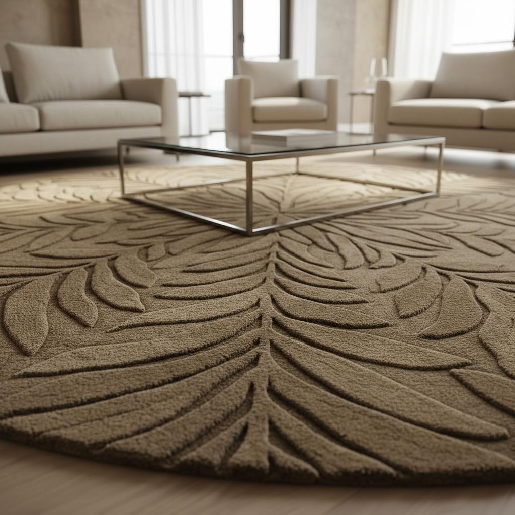 Brown Round Hand Tufted Wool Rug 5x5/6x6– Leaf Pattern Area Rug, 8x8 ...