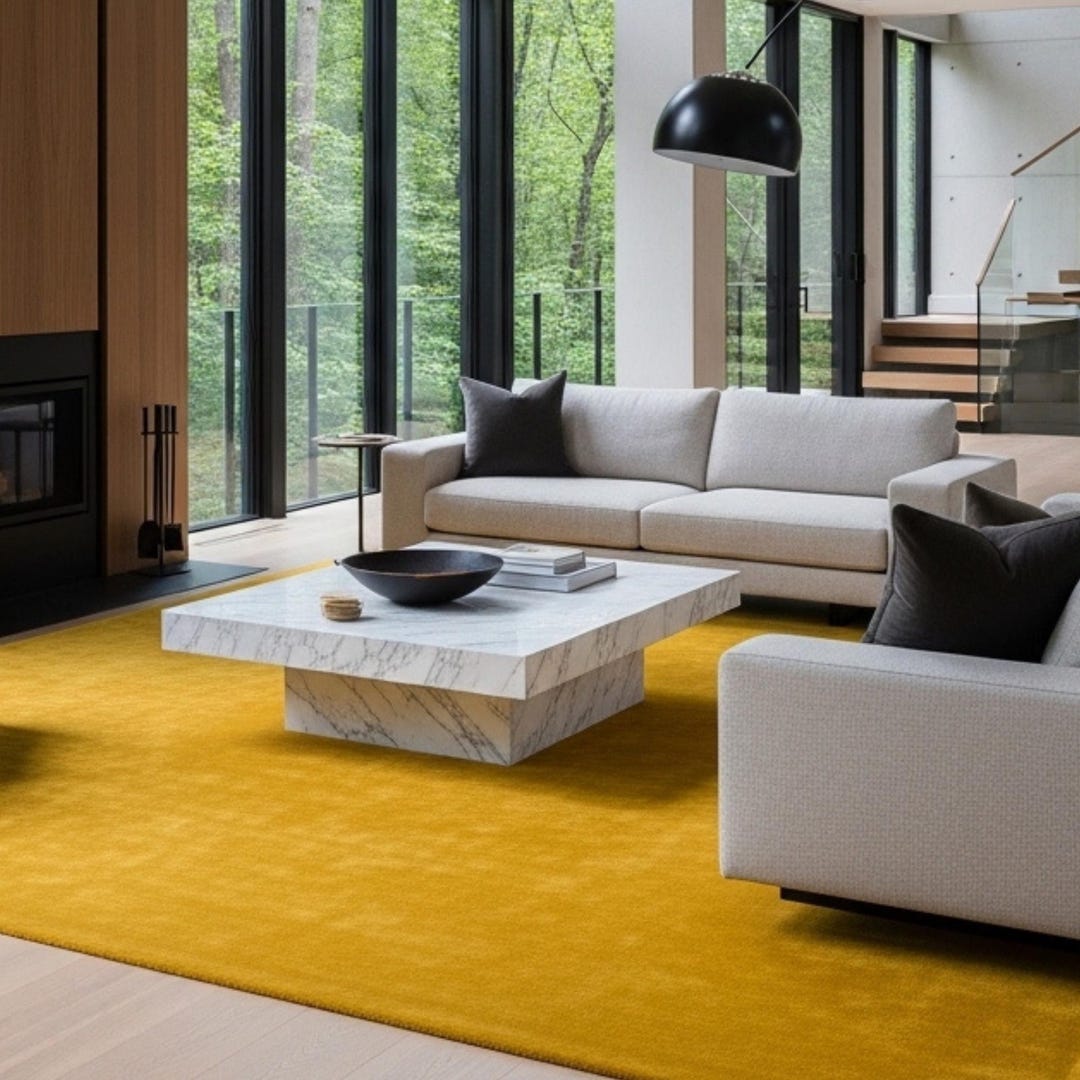 Mustard Yellow Hand Tufted Wool Rug, Modern Minimalist Living Room ...