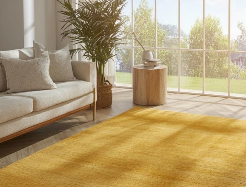 Good Composition Yellow Rug Hand-tufted Rug | Solid Mustard Yellow Wool Large Area Rugs for Living ...