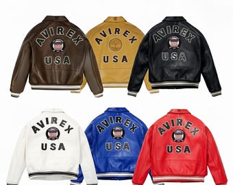 Männer Avirex Icon Echte Bomber Lederjacke American Flight Kunstlederjacke