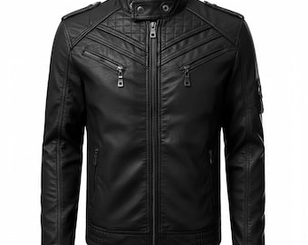 Men's Black Lambskin Leather Biker Jacket - Vintage Motorcycle Style