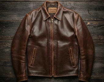 Handgefertigte Braune Echtlederjacke Herren Vintage Rindsleder Biker Distressed Bombermantel