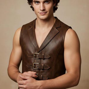 Gilet Gothique Steampunk Homme En Similicuir à Lacets - Costume Médiéval Renaissance Sans Manches