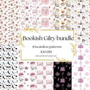10 seamless patterns book lovers | Bookish girly patterns | dragons and book lovers | digital designs