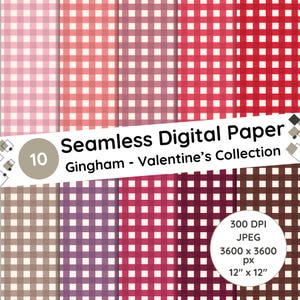 Valentine Gingham Digital Paper, Seamless Pink Red Pattern, Romantic Scrapbook, Crafts, Commercial Use