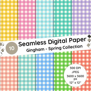Gingham Pattern Seamless Digital Paper, Spring Colours, Scrapbook, Crafts, Printable Background, Commercial Use
