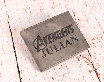 Ironman Inspired Leather Wallet – Personalized Engraved Wallet for Men, Superhero Gift
