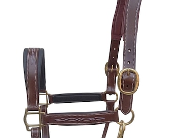JOJI EQUESTRIAN® Gepolstertes Leder-Pferdehalfter - Fancy Stitch, Havanna Braun, Full Size