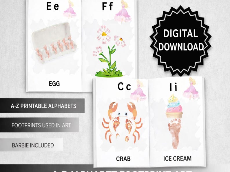 Footprint Alphabet Art Printable | ABC Phonics Learning Cards (digital ...