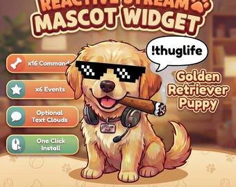 STREAM PET Twitch Widget Reactive Dog Golden Retriever Streamelements OBS StreamLabs One Click Installation