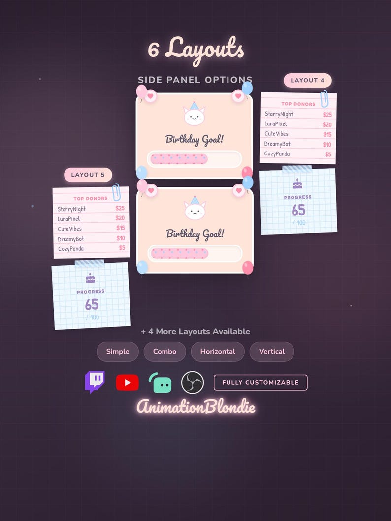 Birthday Party Goal Widget for Twitch & Youtube 6 Layouts ...