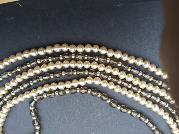 Vintage Japan Faux Pearl and Gray 6 Strand Neckla… - image 2