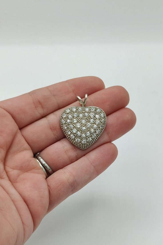 Silver Sparkle Heart Pendant Classic Vintage Ster… - image 7