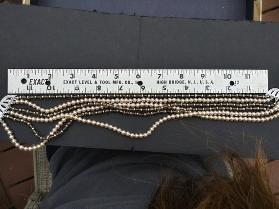 Vintage Japan Faux Pearl and Gray 6 Strand Neckla… - image 6
