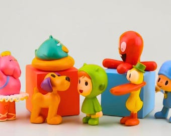 Figuras de animales de Pocoyó, 7 piezas personalizadas de pato, cachorro, elefante, Elly, figuras de anime de dibujos animados