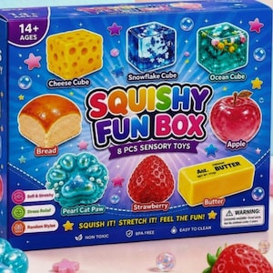 Squishy Fun Box 8 Pieces, Tiny Sensory Stress Relief Toy, Squishy Gift For Kids