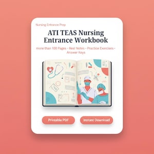 Cahier d'exercices d'admission en soins infirmiers ATI TEAS : examen structuré, questions pratiques et planificateur d'études | PDF imprimable