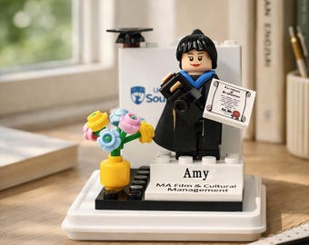 Set di minifigure personalizzate per laureati, personaggi per la laurea con teca espositiva, regalo di laurea 2026, classe 2026